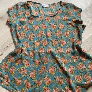 Blue Floral Roses Sheer‎ Blouse